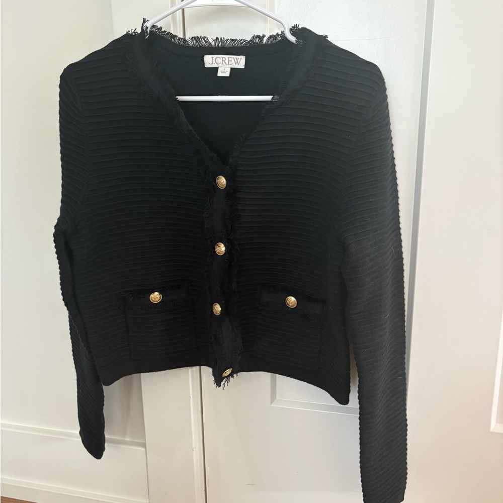 J. Crew Ribbed Black Lady Jacket Cardigan with Gold Buttons